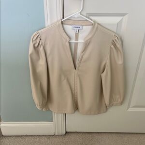 Evereve Soft Cream Notch-Neck Puff Sleeve Blouse